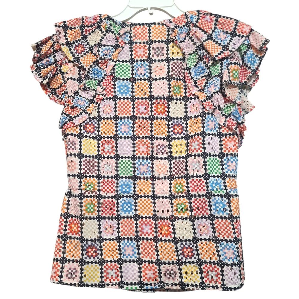 Maeve Anthropologie Eyelet Patchwork Blouse Multi XS GUC Tie Waist Ruffles - Picture 2 of 6